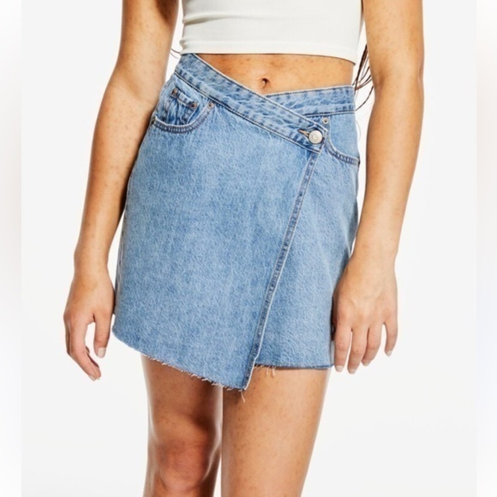 Aeropastale Y2K High-Waisted Wrap Denim Skirt raw hem